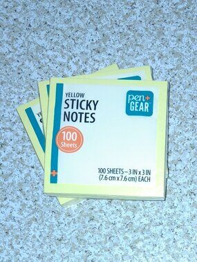 NEW Lot of 300 Yellow Sticky Notes 3 x 3" Pen + Gear